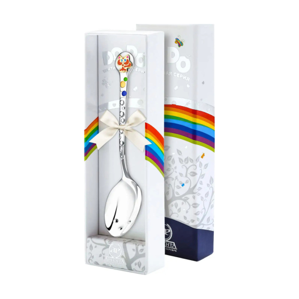 Ложка детская DODO Котенок с позолотой и рыжей с эмалью из серебра 925 пробы