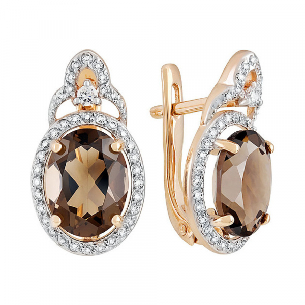 Золотые серьги с раухтопазом и фианитом № 131876