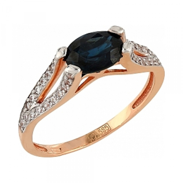 Золотое кольцо с бриллиантом и сапфиром № 112011