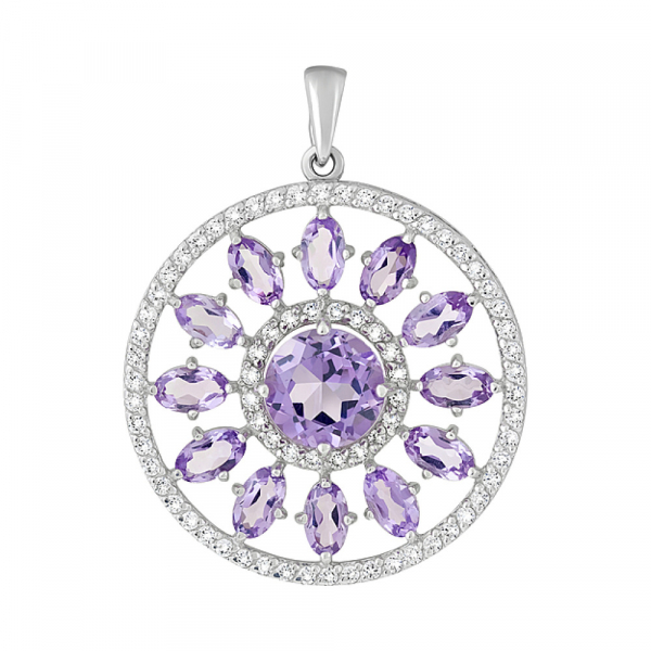 Серебряная подвеска с аметистом и фианитом № 124701