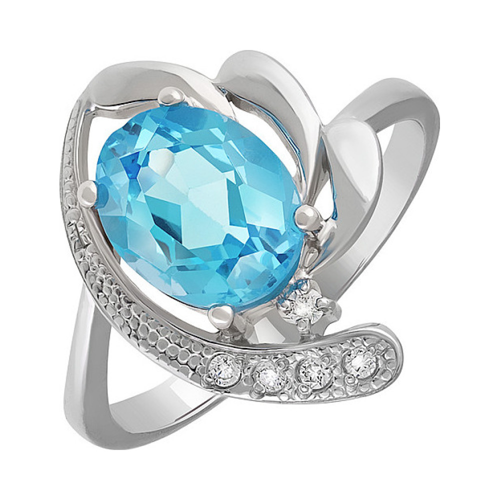 Серебряное кольцо с топазом и фианитами № 72744