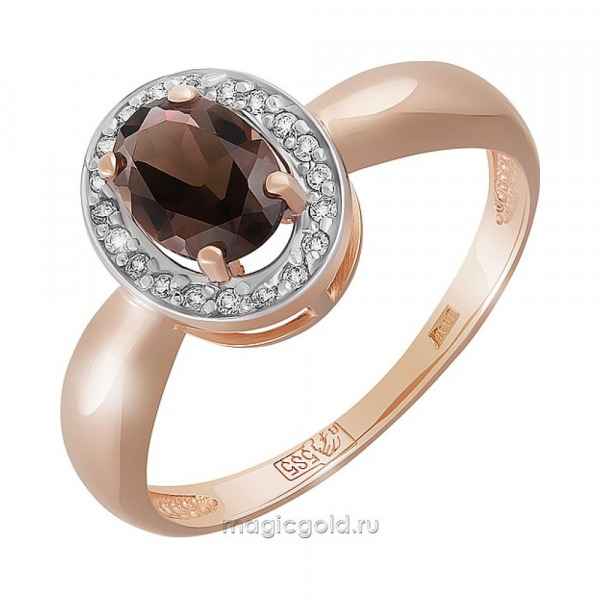 Золотое кольцо с раухтопазом и фианитом № 158850