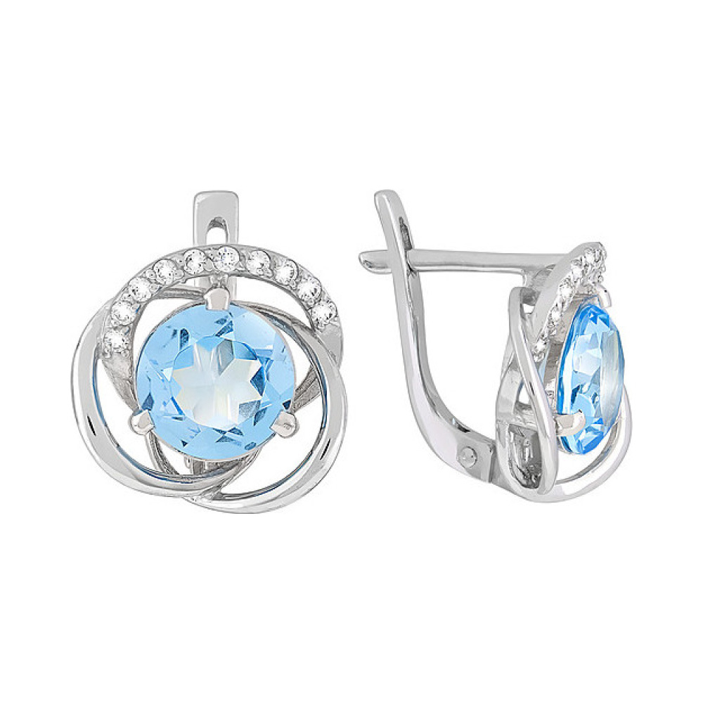 Золотые серьги с топазом и фианитом № 117692