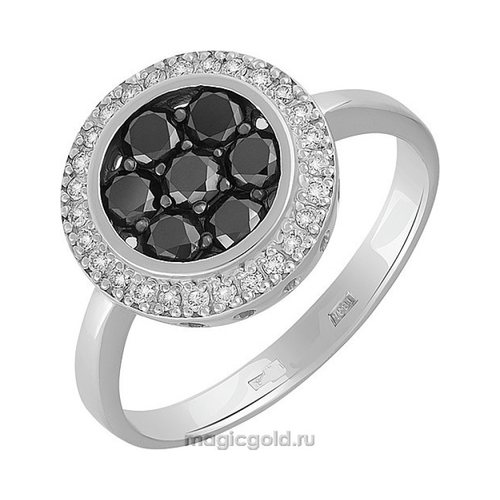 Золотое кольцо с черным и белым бриллиантом № 141618