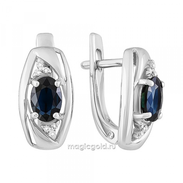 Золотые серьги с бриллиантом и сапфиром № 158878