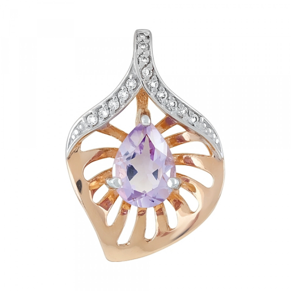 Золотая подвеска с аметистом и фианитом № 120052