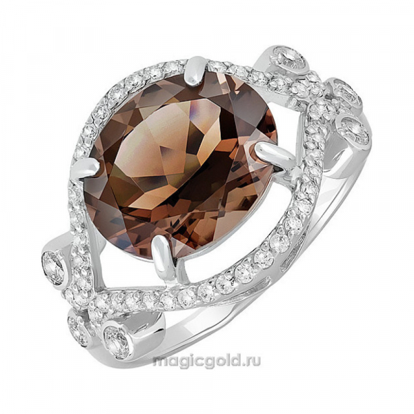 Серебряное кольцо с раухтопазом и фианитом № 132236