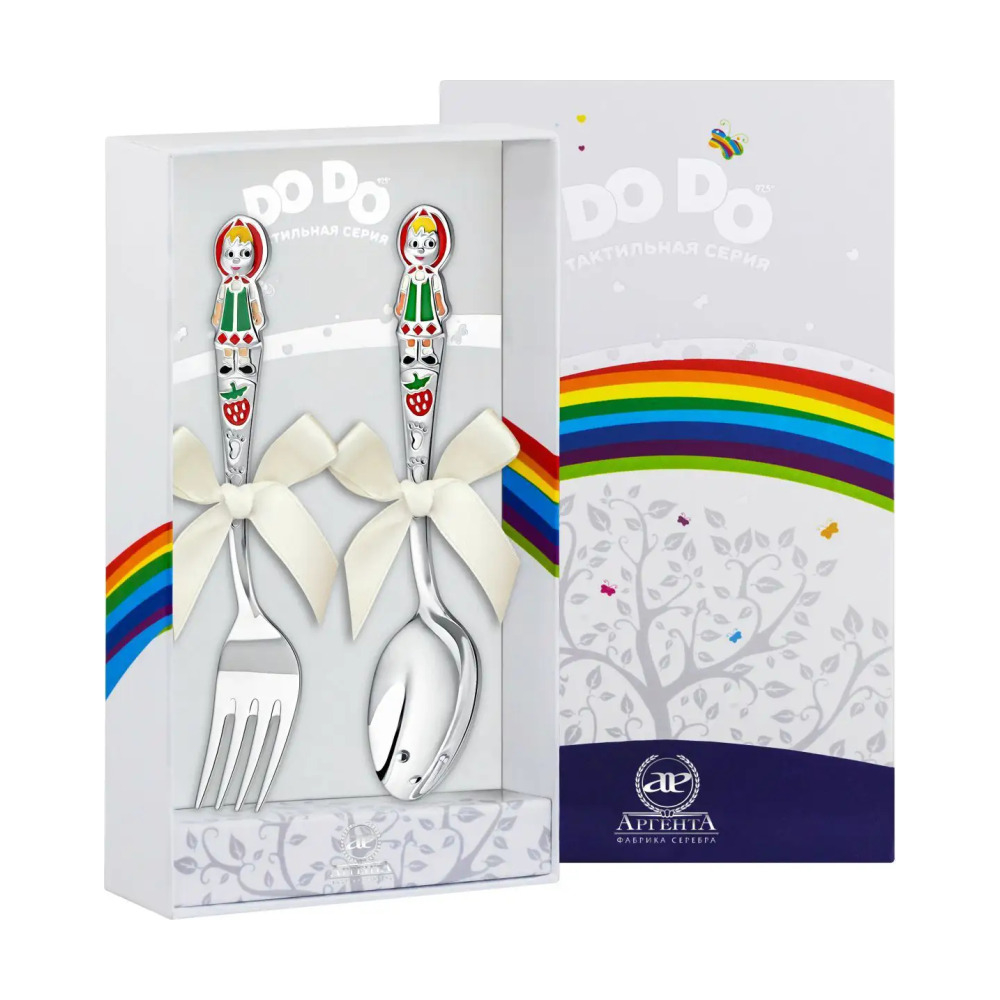 Набор детский DODO Маша: вилка и ложка с с эмалью из серебра 925 пробы