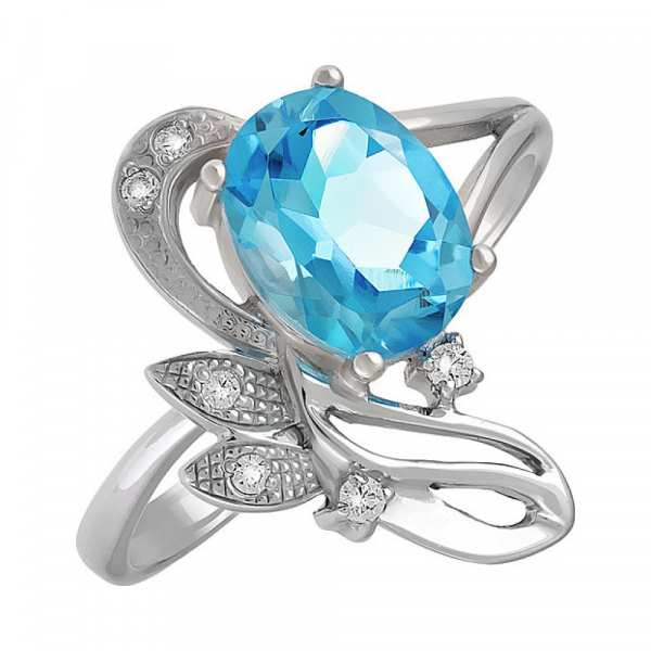 Серебряное кольцо с топазом и фианитами № 72752