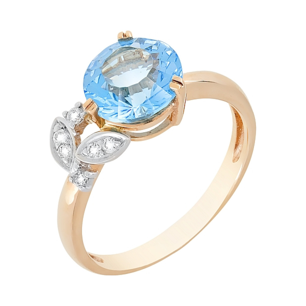 Золотое кольцо с бриллиантом и топазом № 80612