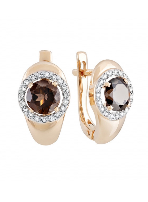 Золотые серьги с раухтопазом и фианитом № 120231