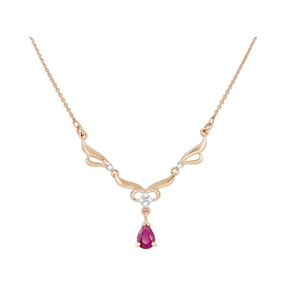 Золотое колье с бриллиантом и рубином № 113673
