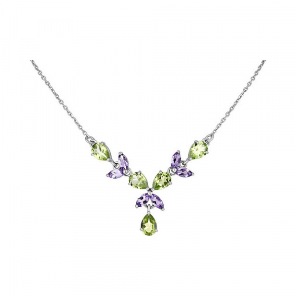 Серебряное колье с полудраг. вставками № 133224