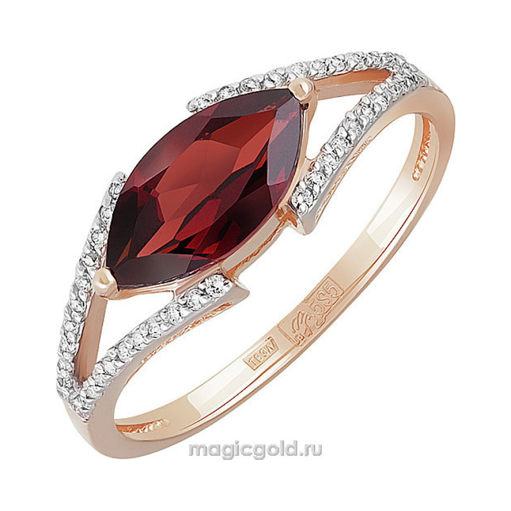 Золотое кольцо с гранатом и фианитом № 141840