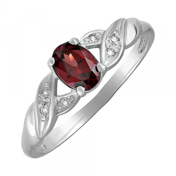 Серебряное кольцо с гранатом и фианитом № 132737