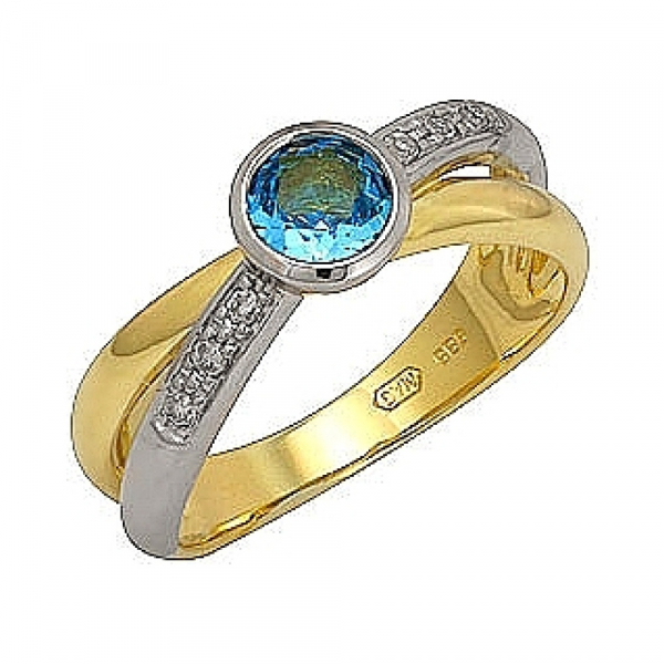 Золотое кольцо с бриллиантом и топазом № 71496