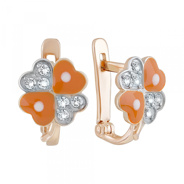 Золотые серьги с эмалью и фианитами № 128973