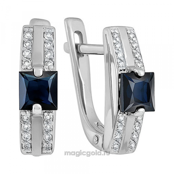 Золотые серьги с бриллиантом и сапфиром № 140350