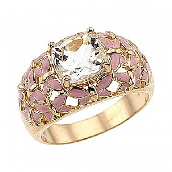 Серебряное кольцо с фианитом и золотым покрытием № 33710