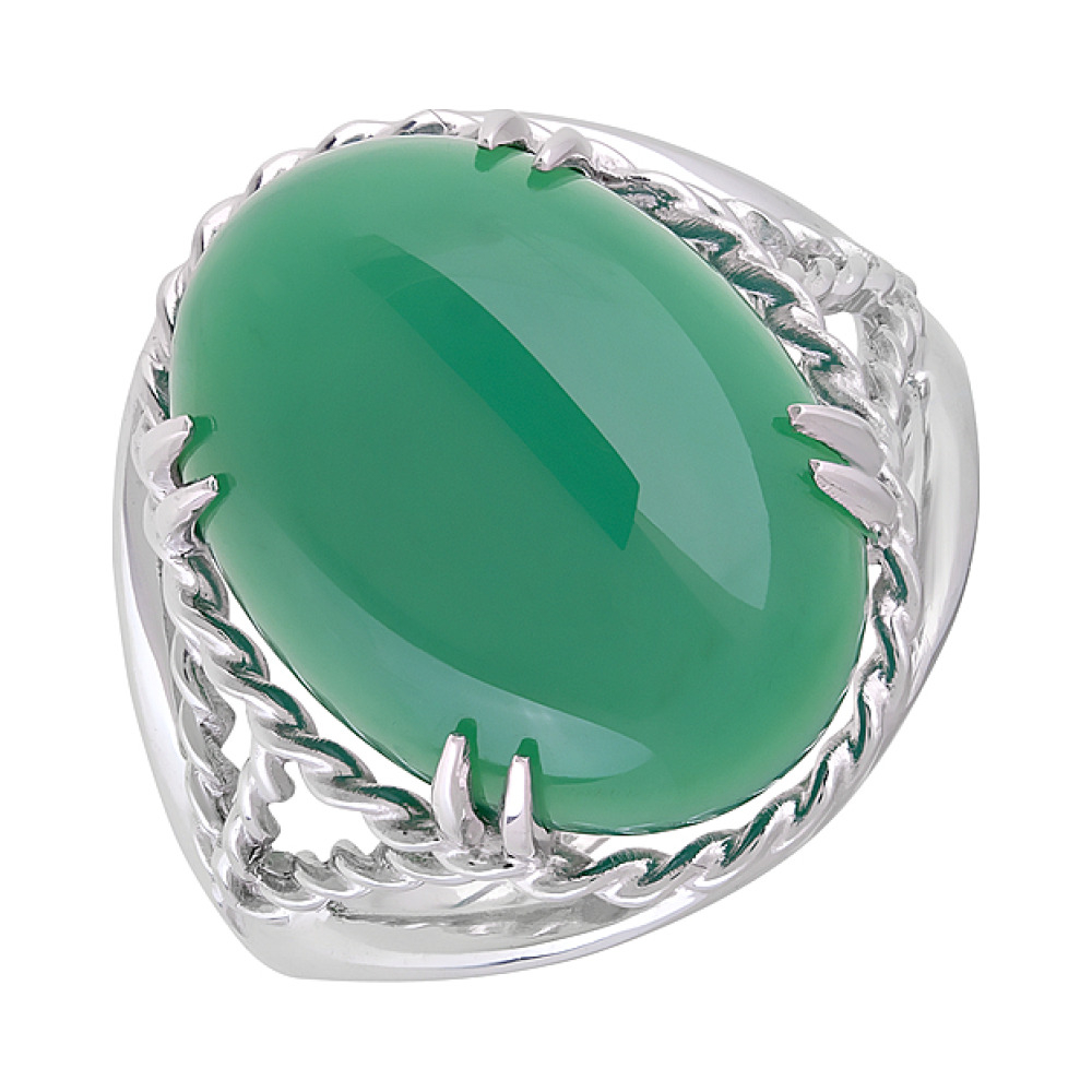 Серебряное кольцо с зелёным ониксом  № 128063