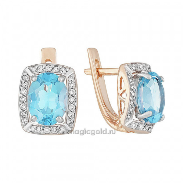 Золотые серьги с топазом и фианитом № 141368