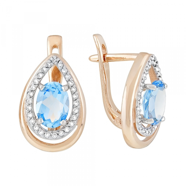 Золотые серьги с топазом и фианитом № 119311