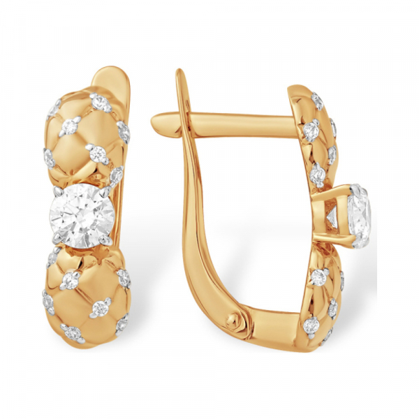 Золотые серьги с кристаллами swarovski и фианитом № 140191