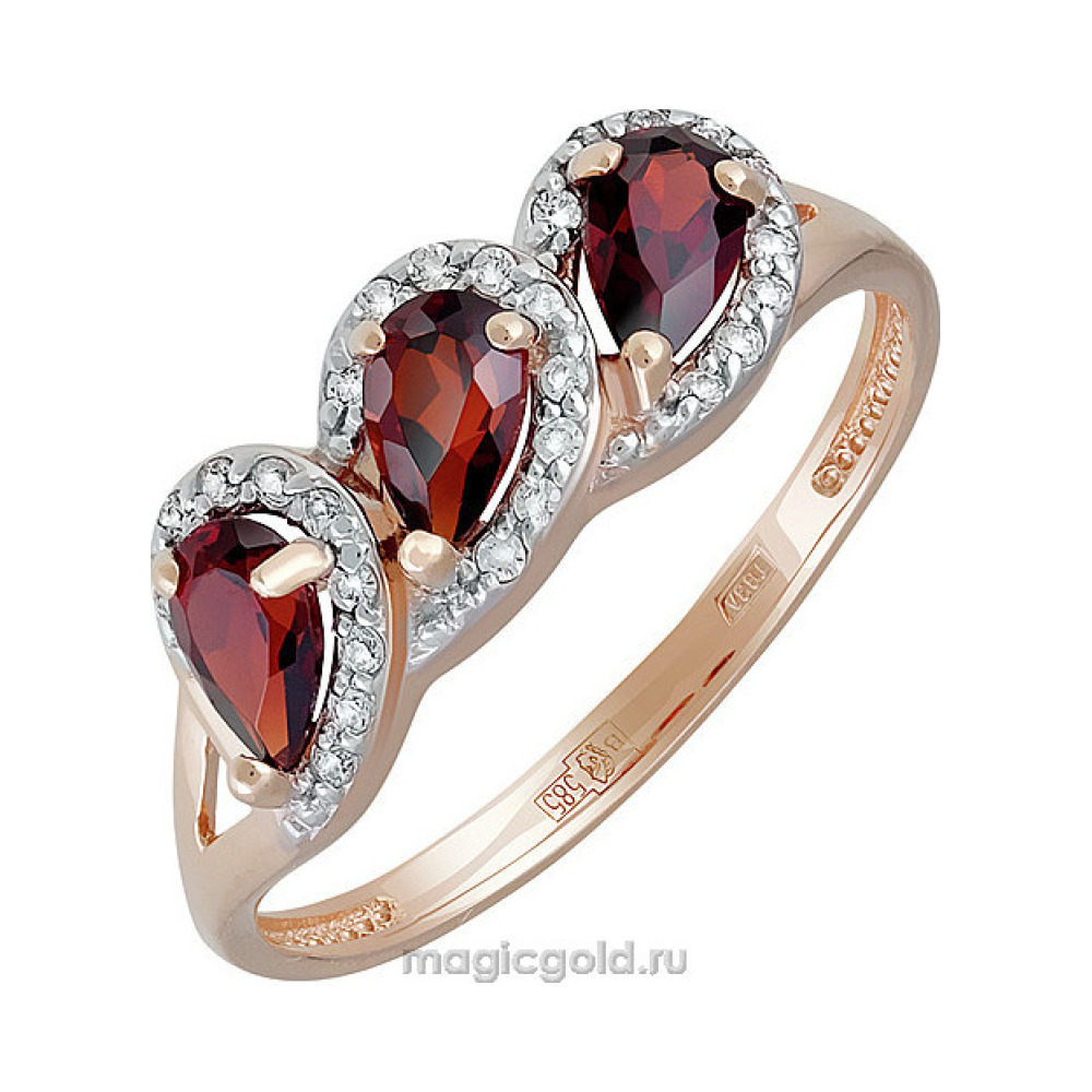 Золотое кольцо с гранатом и фианитом № 141337
