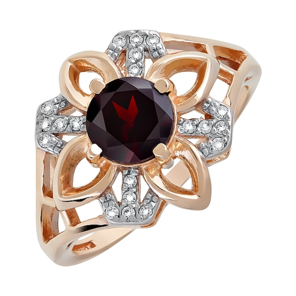 Кольцо с гранатом и фианитом № 119336