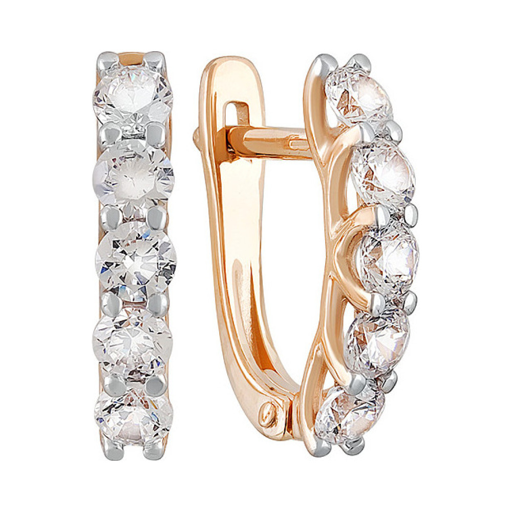 Золотые серьги с фианитом № 133175