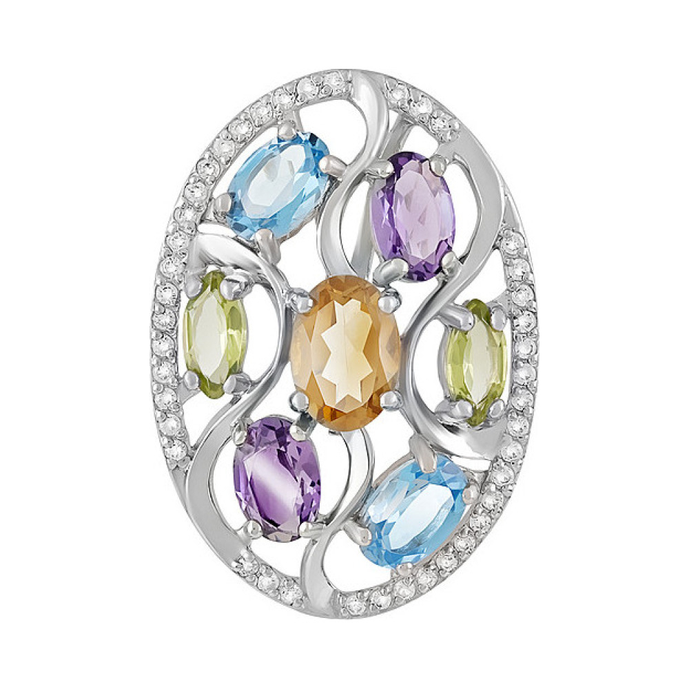 Серебряная подвеска с полудрагоценными вставками и фианитом № 131492