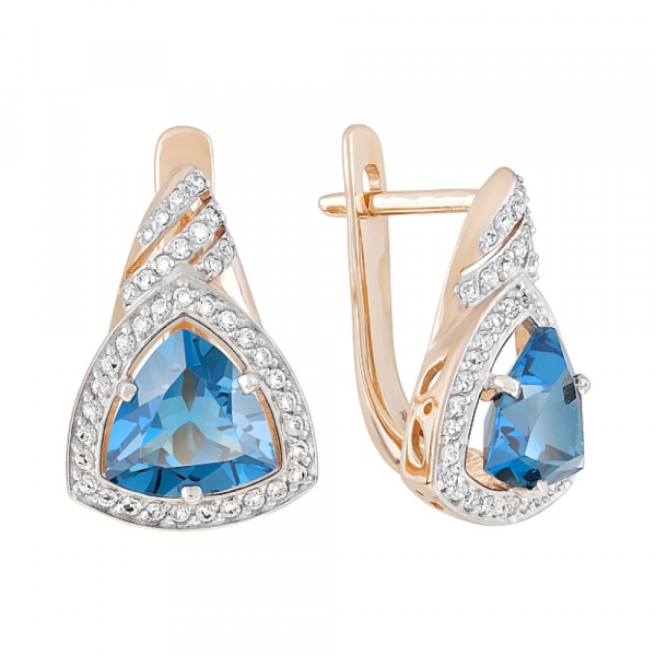 Золотые серьги с топазом и фианитом № 119619
