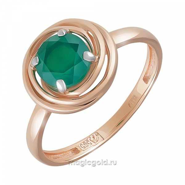 Золотое кольцо с зелёным ониксом  № 162070