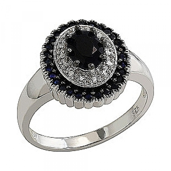 Серебряное кольцо с сапфиром и фианитом № 80590