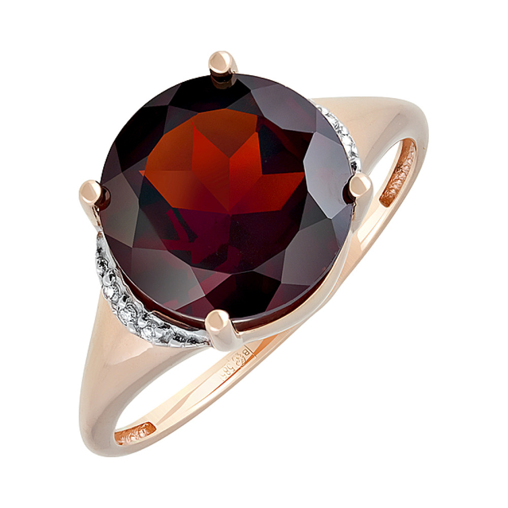 Золотое кольцо с гранатом и фианитом № 126988