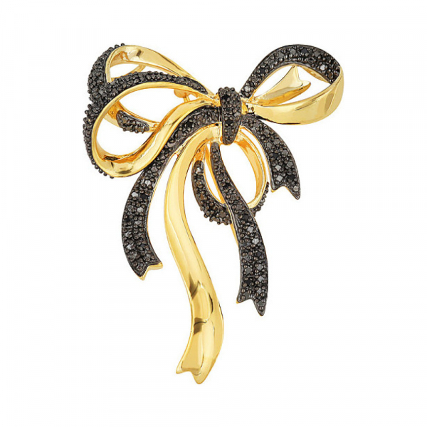 Серебряная брошь с фианитом и золотым покрытием № 80514