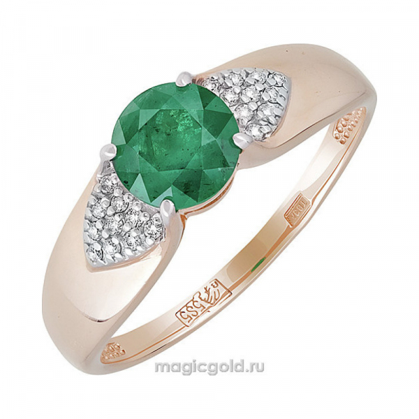Золотое кольцо с бриллиантом и изумрудом № 140269
