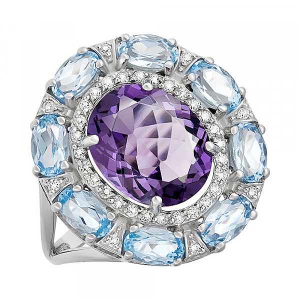 Серебряное кольцо с топазом, алпанитом и фианитом № 133561