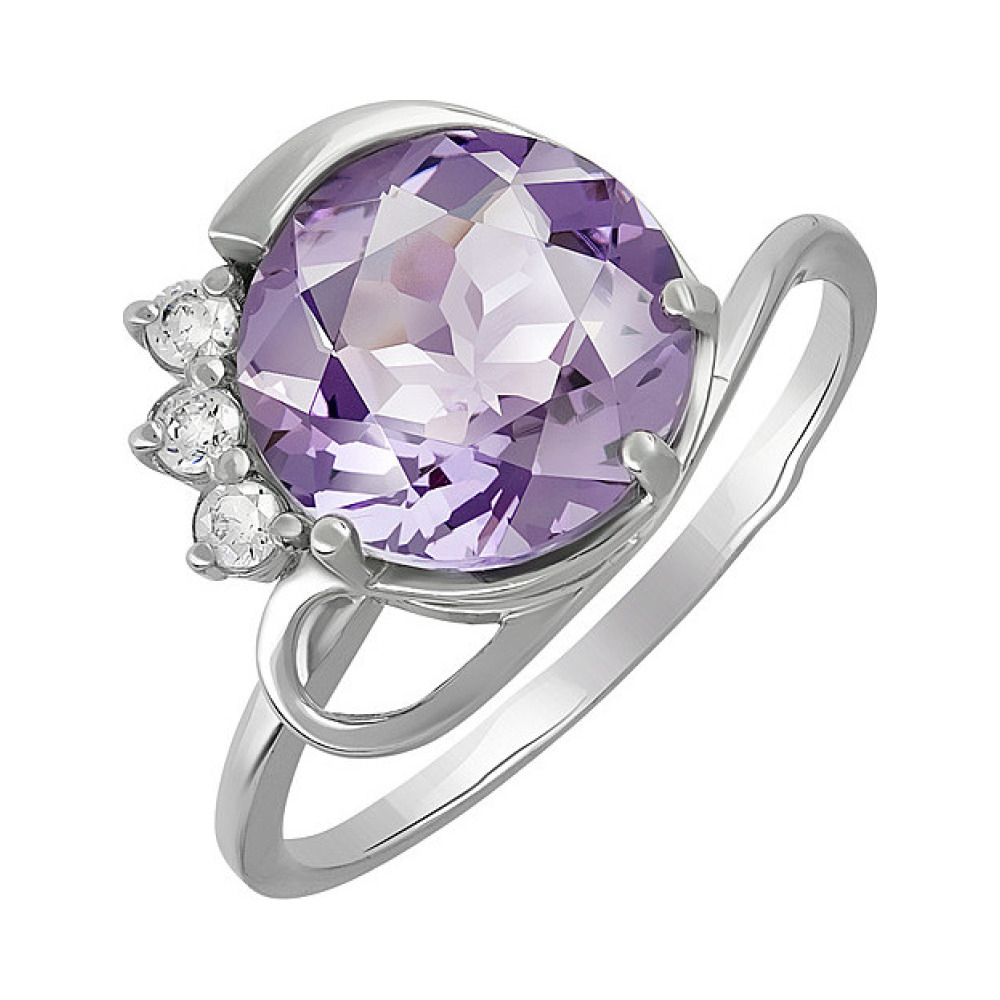 Серебряное кольцо с аметистом и фианитом № 133088