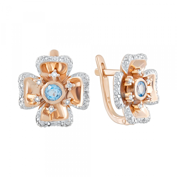 Золотые серьги с бриллиантом и топазом № 84790