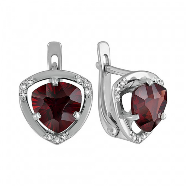Серебряные серьги с гранатом и фианитом № 134231