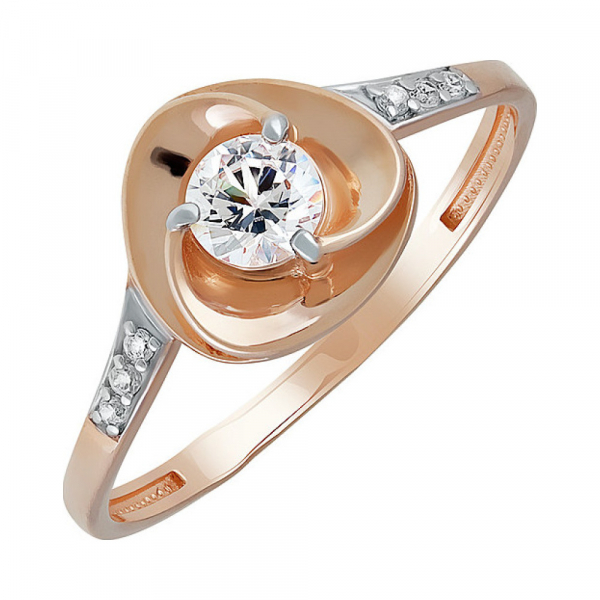 Золотое кольцо с кристаллом swarovski и фианитом № 137081