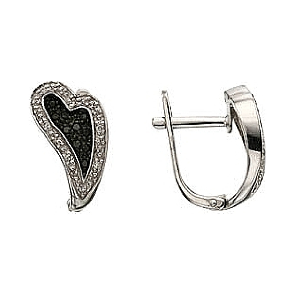 Золотые серьги с чёрным и белым бриллиантами № 32297