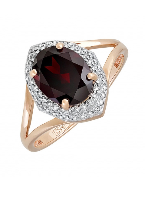 Золотое кольцо с гранатом и фианитом № 131676