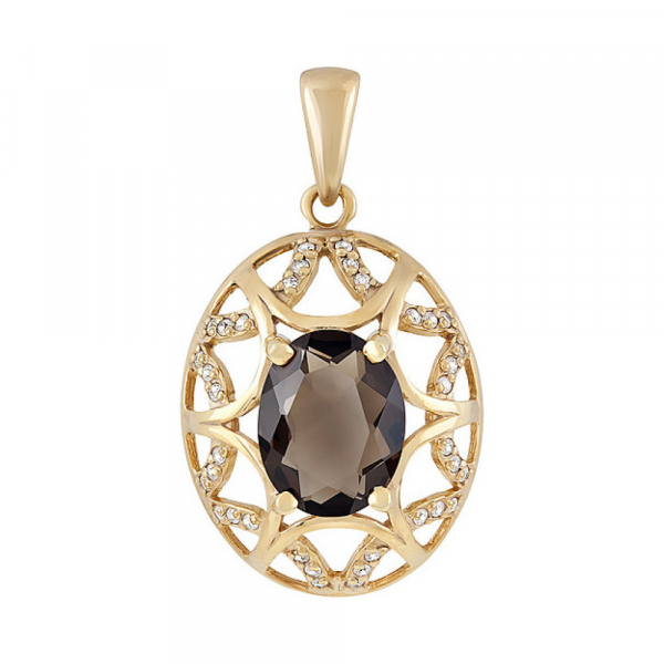 Серебряная подвеска с раухтопазом, фианитом и золотым покрытием № 132650