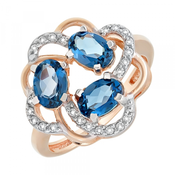 Золотое кольцо с топазом и фианитом № 117763