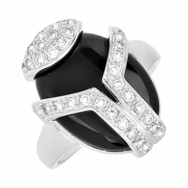 Серебряное кольцо с агатом и фианитом № 107296