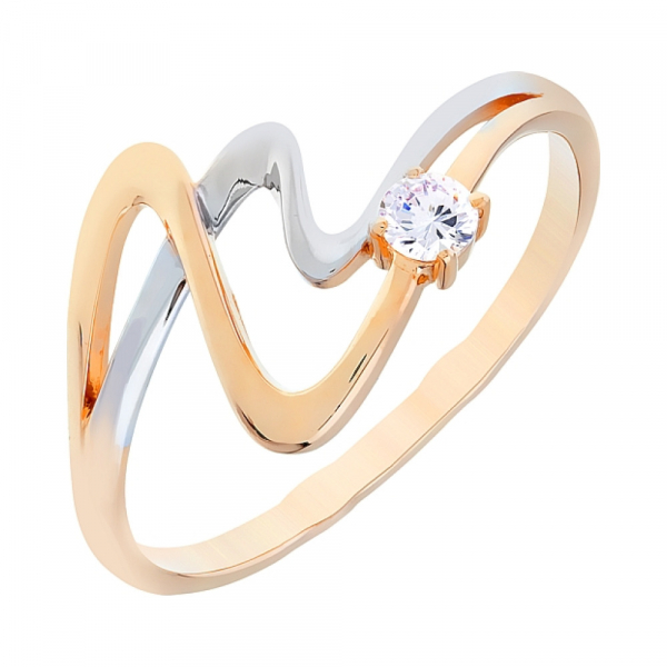 Золотое кольцо с алмазкой и фианитом № 72515