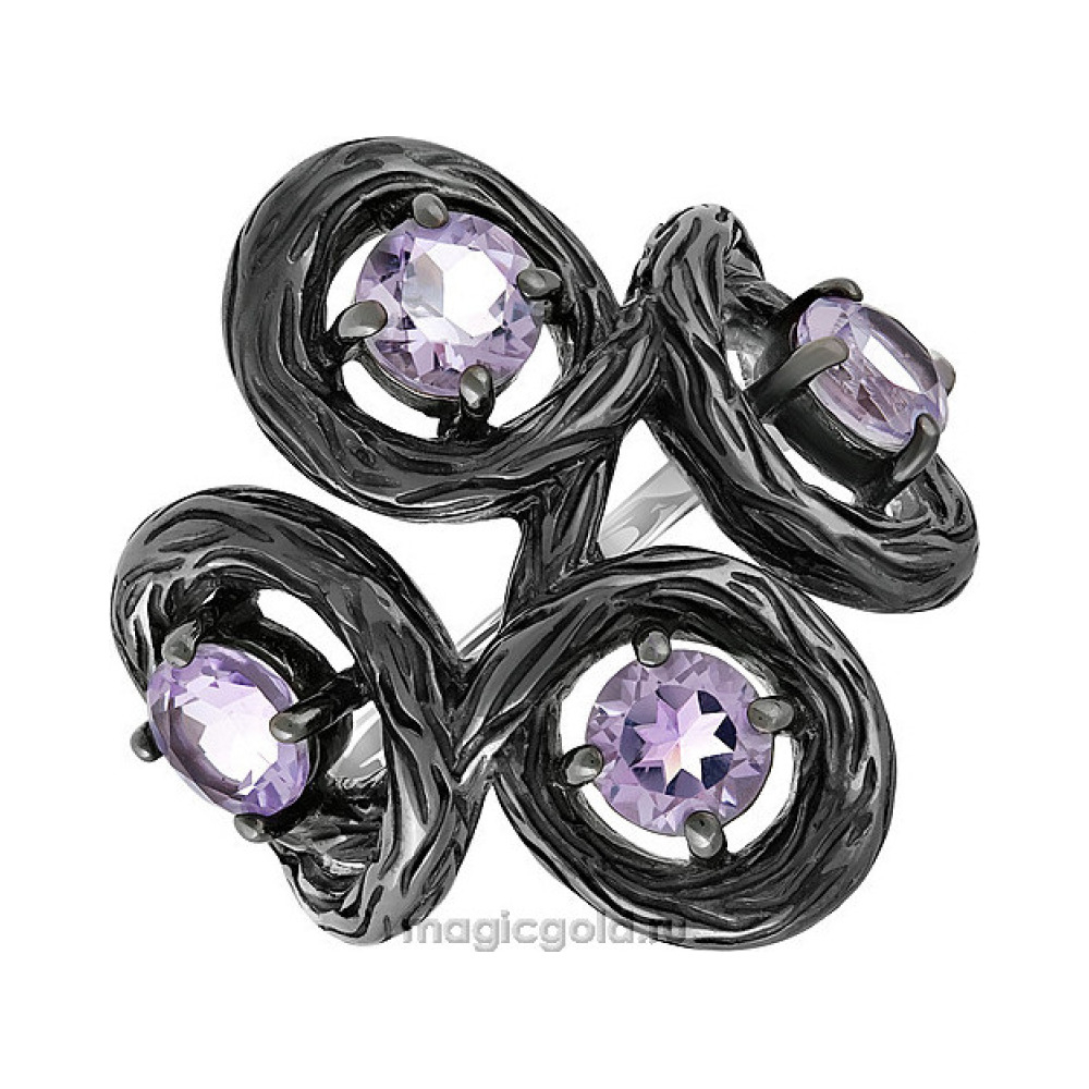 Серебряное кольцо с аметистом и черным покрытием № 136080