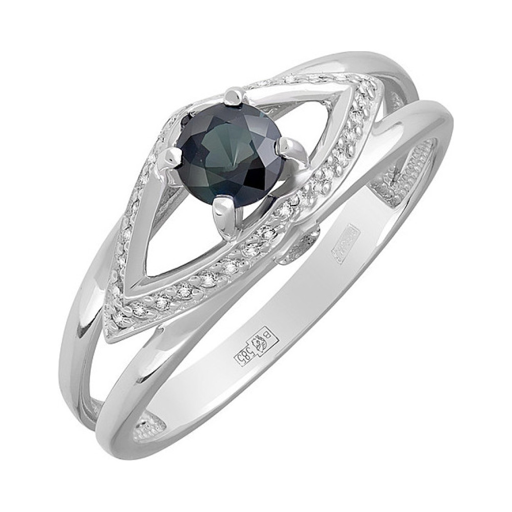 Золотое кольцо с бриллиантом и сапфиром № 127658